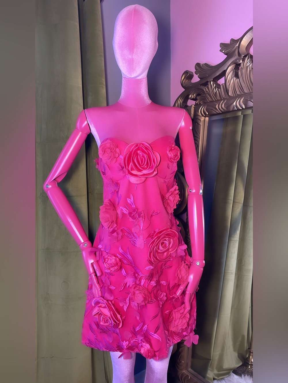 Fashion Nova Hot Pink Strapless Dress with Floral Texture